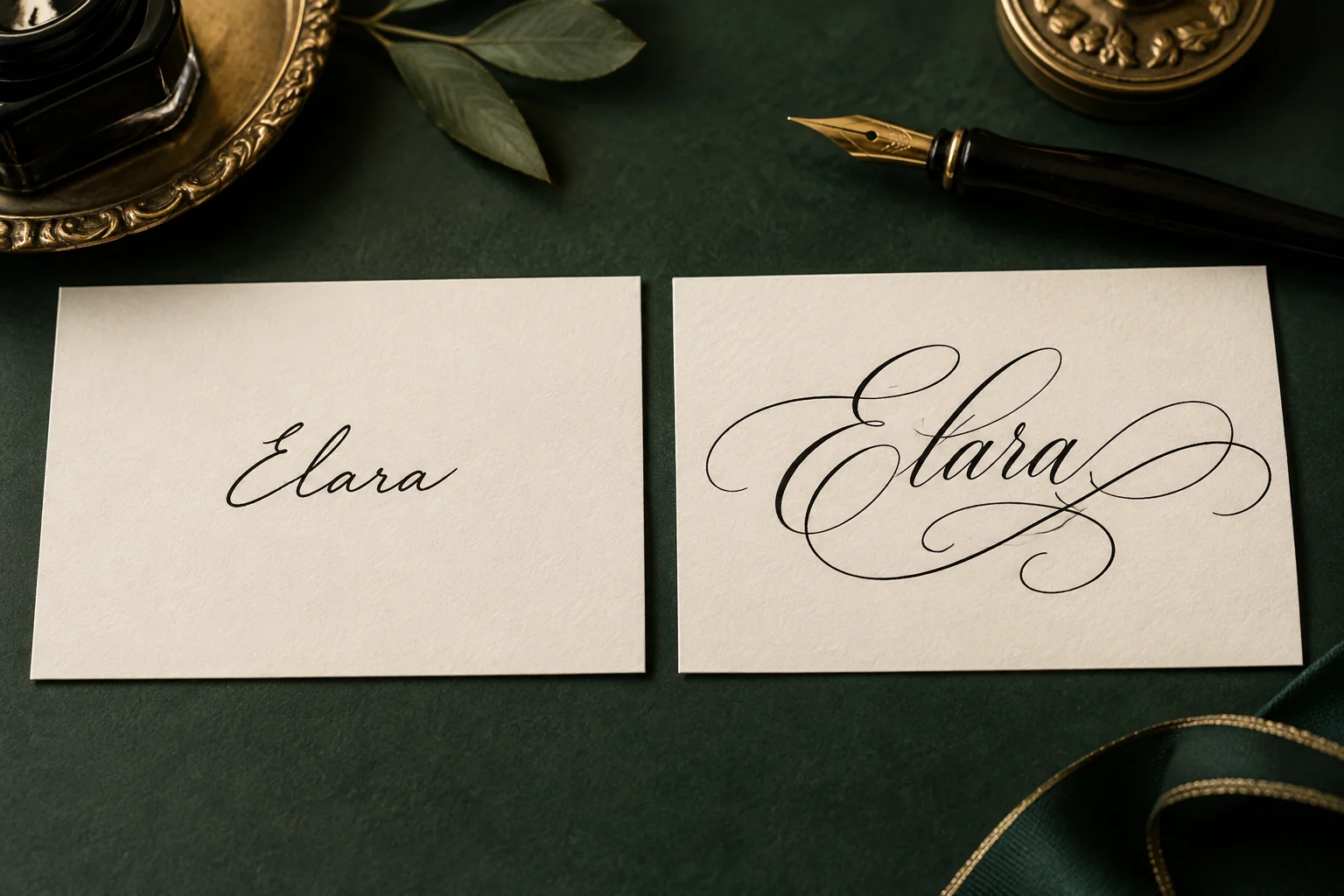Comparison between a simple word and the same word enhanced with flourishes